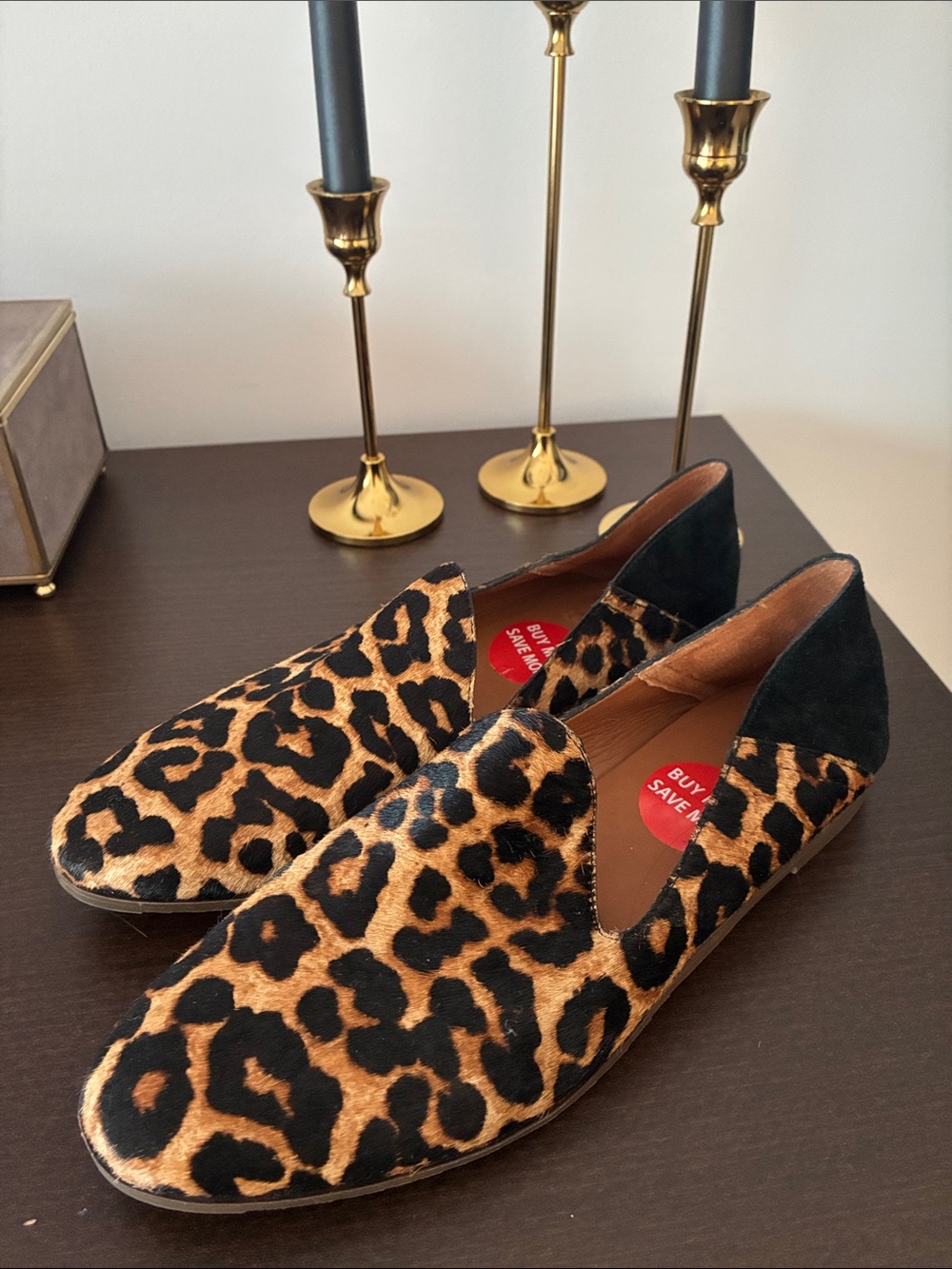 NWT Franco Sarto Size 8.5 Real Calfhair Leopard Round Toe Loafers